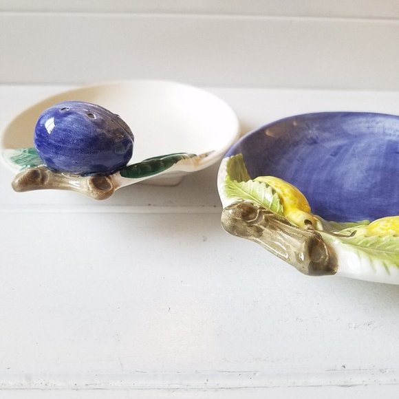 Bassano Ceramic 3D Olive Lemon Snacker Appetizer Serving Dish, Set of 2, Italy - Picture 7 of 14